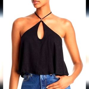 Free People BLACK Long Weekend Knit Halter Tank Top size M